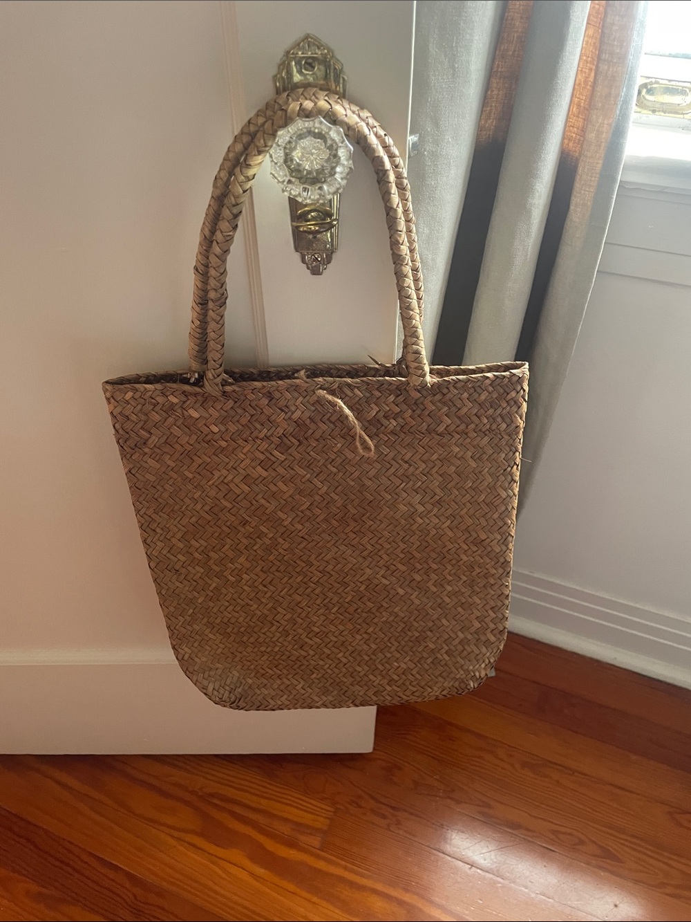 Woven Straw Tote Bag in Natural Brown
